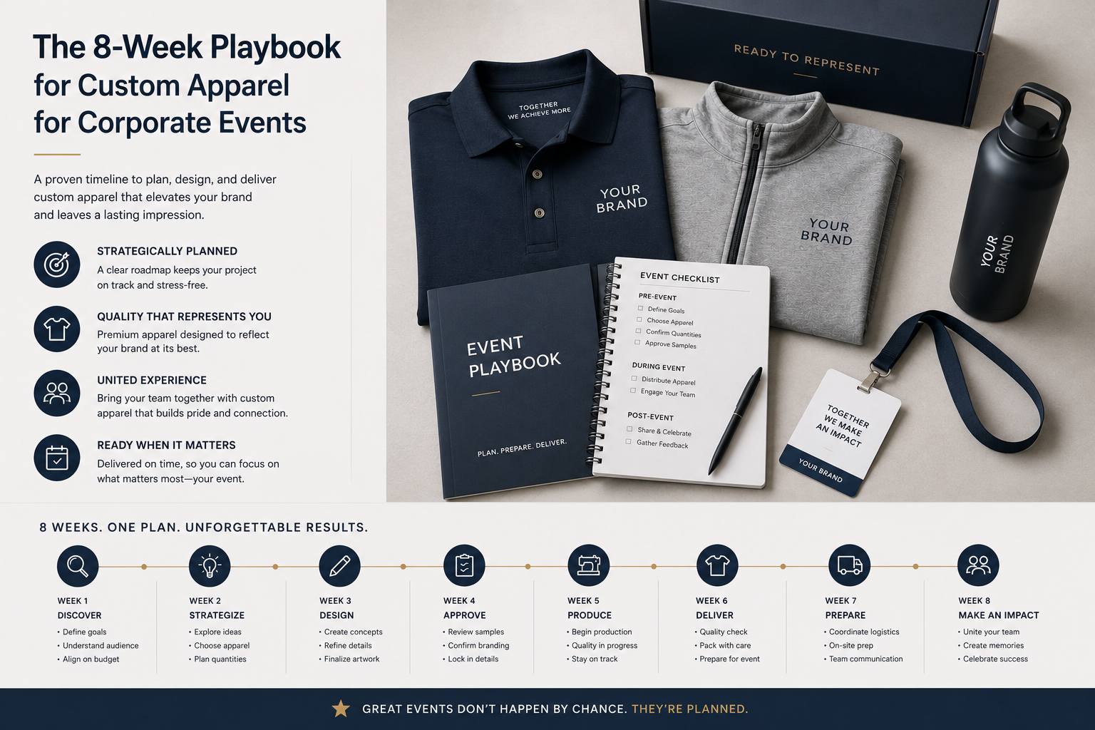 How to Plan Custom Apparel for a Corporate Event — The 8-Week Playbook.