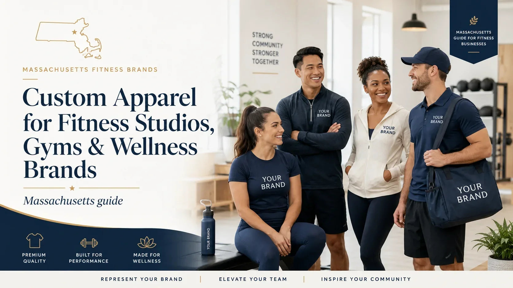 Massachusetts fitness professionals wearing custom branded apparel for gyms, fitness studios, and wellness businesses