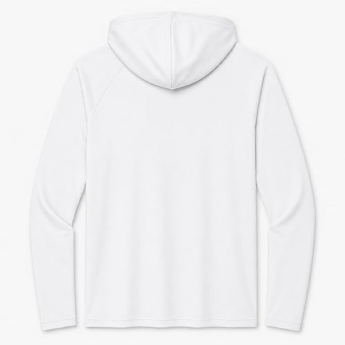 A4 cooling performance long sleeve hooded tee in white, back view, ready for custom printing