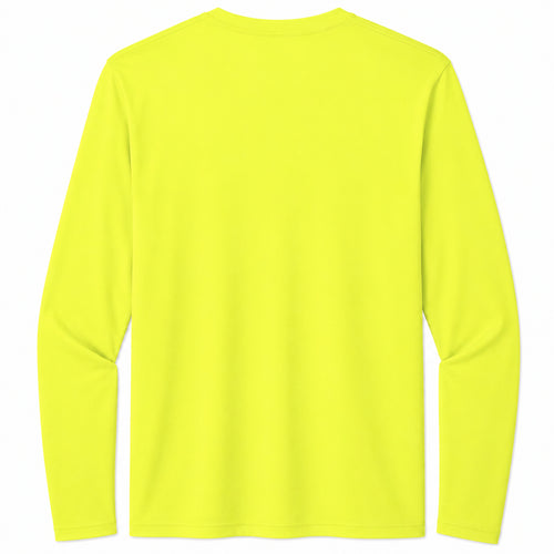 A4 cooling performance long sleeve tee in safety yellow, back view, ready for custom printing