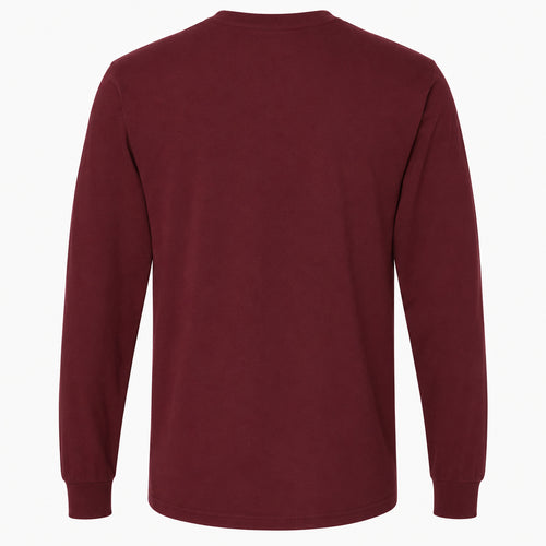 American Apparel unisex fine jersey long sleeve tee in burgundy, back view, ready for custom printing