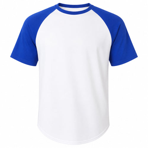 Augusta unisex wicking baseball jersey in royal blue and white, front view, ready for custom printing