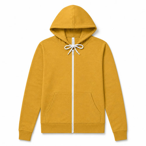 BELLA+CANVAS sponge fleece full-zip hoodie in mustard, front view, ready for custom printing or embroidery
