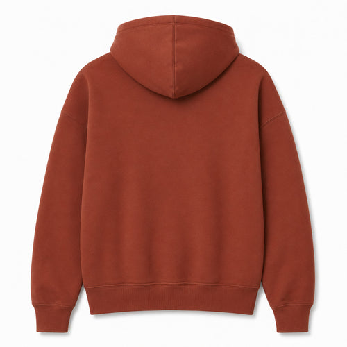 BELLA+CANVAS unisex sponge fleece drop shoulder hoodie in rust, back view, ready for custom printing or embroidery