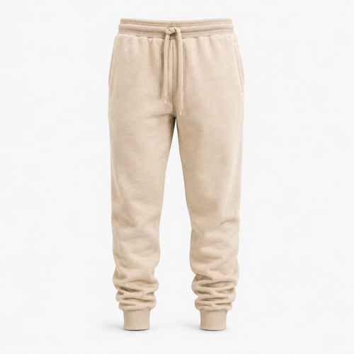 BELLA+CANVAS unisex sueded fleece joggers in natural, front view, ready for custom printing or embroidery