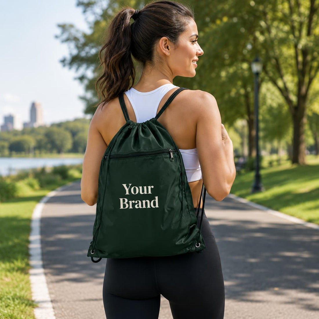 Custom Q-Tees Polyester Drawstring Backpack