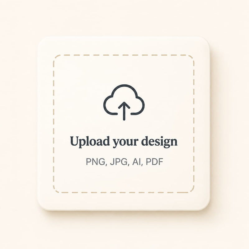 Upload your business logo or artwork for professional custom apparel printing and digital proof preparation.