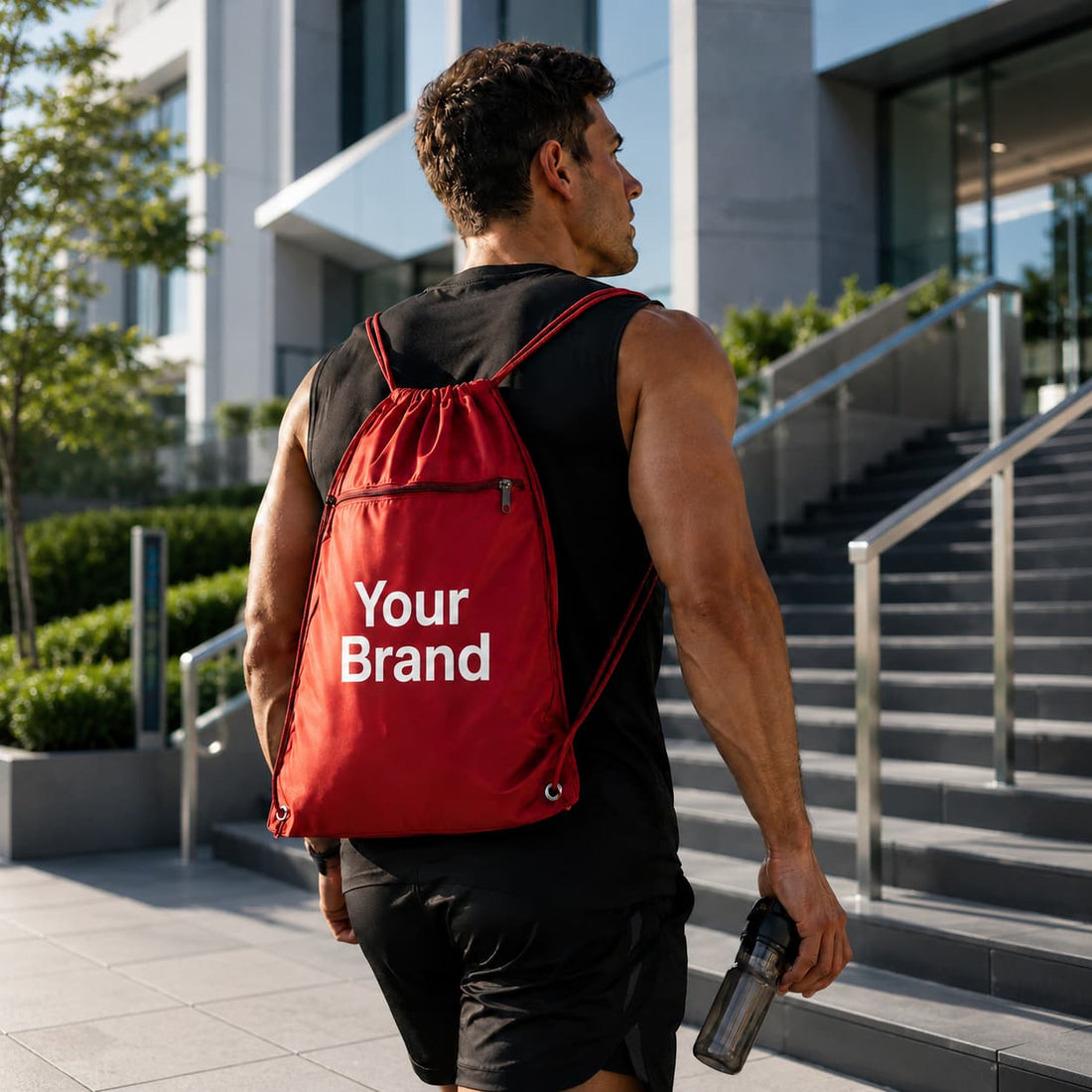 Custom Q-Tees Polyester Drawstring Backpack