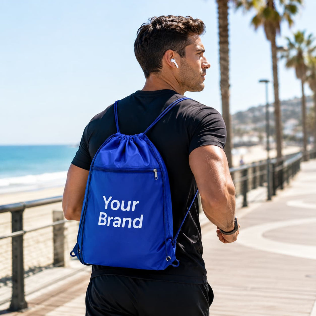 Custom Q-Tees Polyester Drawstring Backpack