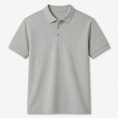 Unisex 50/50 DryBlend polo shirt in sport gray, front view, ready for custom printing